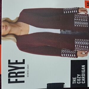 FRYE Women's Cardigan - Deep Red with Pattern Size Medium New
